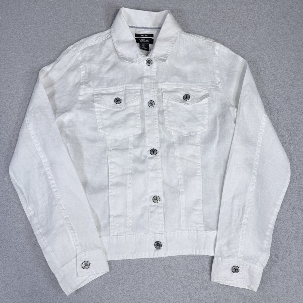 Jones & Co Jones New York White 100% Linen Trucker Jacket Women's Jean Style L